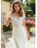 Cap Sleeves Ivory Glitter Lace Pleated Wedding Dress